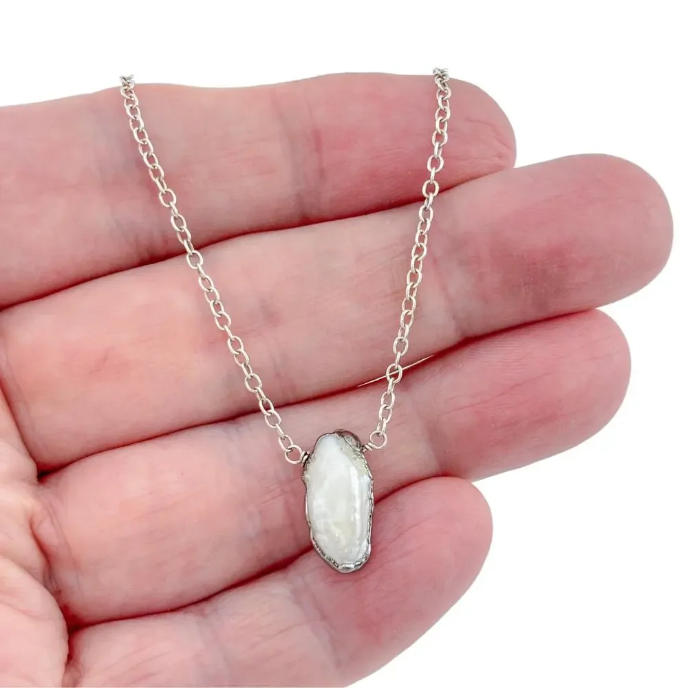 Vintage Sterling Silver 925 Mabe Pearl Necklace 16-18
